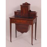 A Sheraton Revival rosewood and marquetry inlaid bonheur du jour,