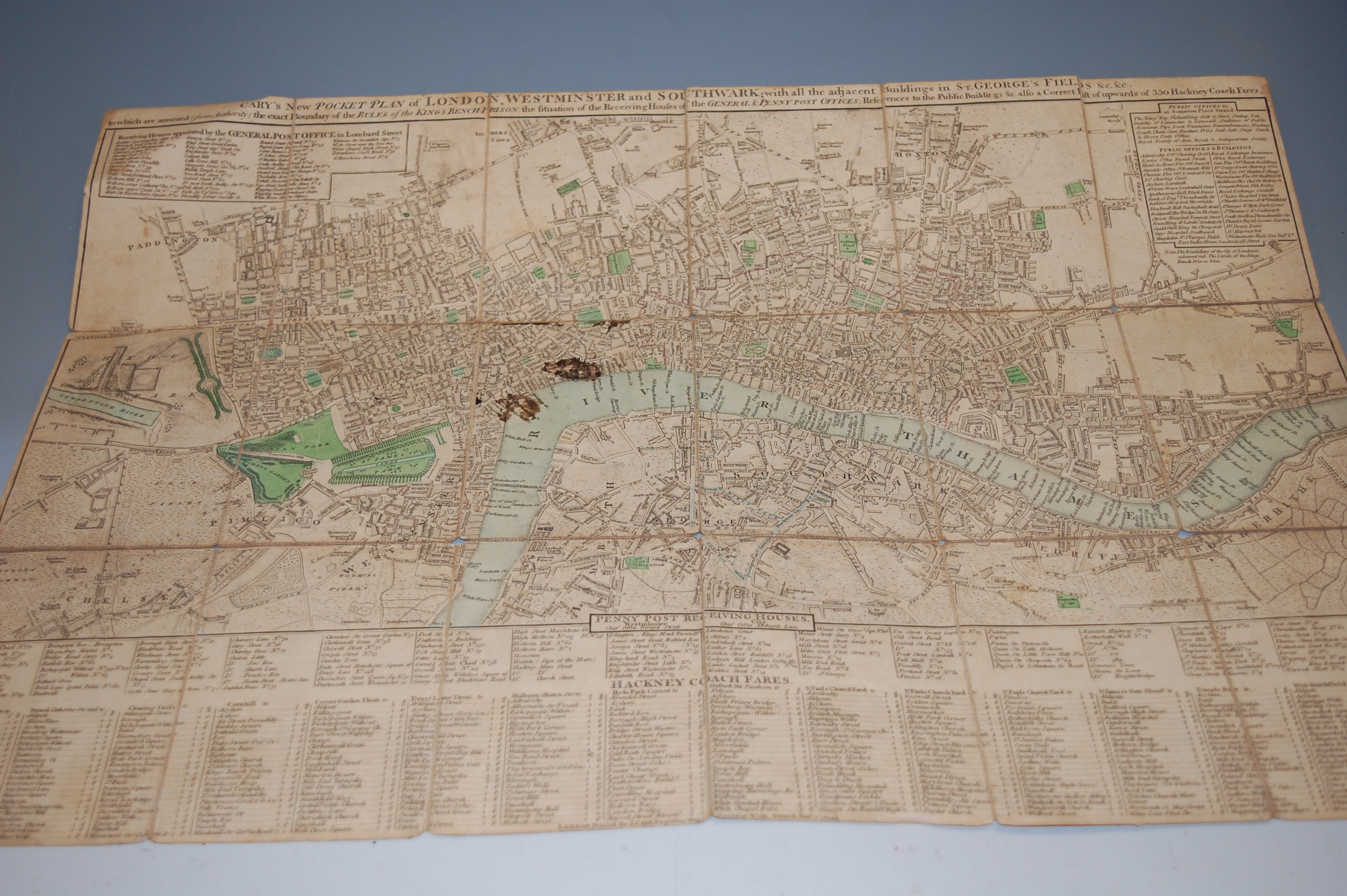 CARY's New Pocket Plan of London, Westminster and Southwark, London, January 1709, folding segmented