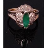 A ladies yellow metal Art Deco style emerald and diamond ring,