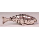 A late 19th century continental silver vinaigrette, in the form of an articulated fish,