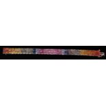 A contemporary 14ct white gold multicoloured sapphire set bracelet,