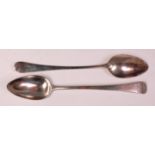 A pair of George III silver stuffing spoons, each in the Old English pattern,