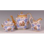 A circa 1830 Paris Porcelain three piece teaset, chinoisserie decorated in bright enamels and