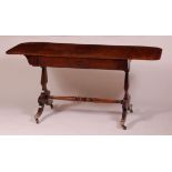 A Regency mahogany and ebony strung sofa table, having single long frieze drawer,