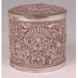 A circa 1900 continental silver dressing table jar and cover, stamped 800,