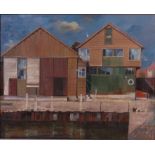 Henry Collins (1910-1994) - Marine workshops at Wivenhoe, oil on board, signed lower right, 59 x