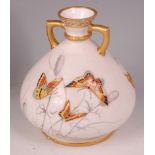 A late 19th century Worcester porcelain Japanese influence twin handled vase, of conical form, the