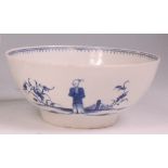 An 18th century Worcester porcelain slop bowl, underglaze blue decorated in the Waiting Chinaman