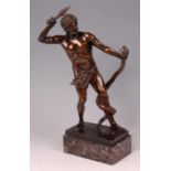 Helmuth Schievelkamp (German 1849-1890) - Bronze figure of a standing semi-nude male warrior slaying