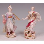 Two Meissen porcelain allegorical figures; Asia and Europe, after the original by Frederich Elias