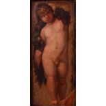 In the manner of William Etty (1787-1849) - A standing Putto, oil on oak panel, 53 x 23cm