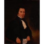 19th century English school - Half length portrait of a gentleman holding a letter, oil on canvas