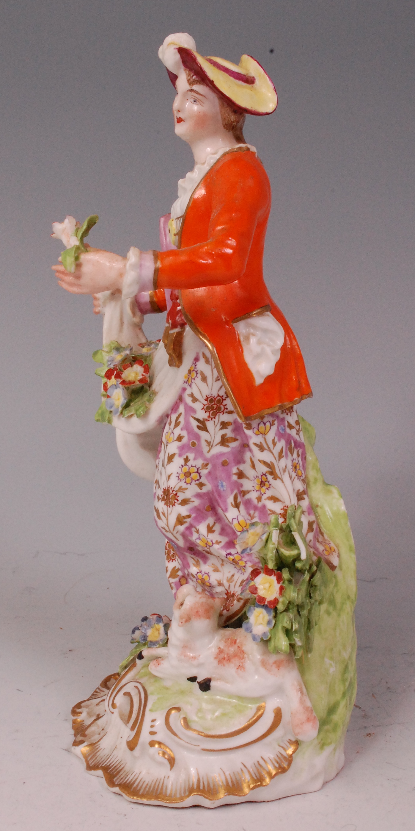 An 18th century Derby figure of a Dresden Shepherdess, - Image 2 of 5