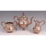 A mid-Victorian silver three piece teaset, by the Goldsmiths & Silversmiths Company of Regent