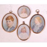 K H Brady - A set of four Edwardian family portrait miniatures of children, watercolours on ivories,