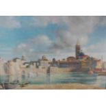 Giulio Bagnoli (Ital. b.1927) - Alghero harbour in Sardinia, oil on board, signed and dated lower