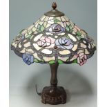 Bronzed metal Tiffany style table lamp with coloured glass shade, and one other similar (2)