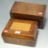 A 19th century rosewood marquetry inlaid dressing table box and a provincial pine unfitted box and