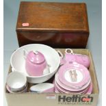 A quantity of KPM and other German porcelain commemorative tea wares each with pink lustre