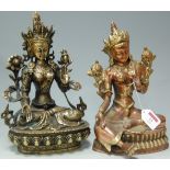 A Far Eastern copper and brass Buddhist shrine deity and one other similar (2)