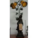A Tiffany style bronze composition figural table lamp Condition Report / Extra Information Chips