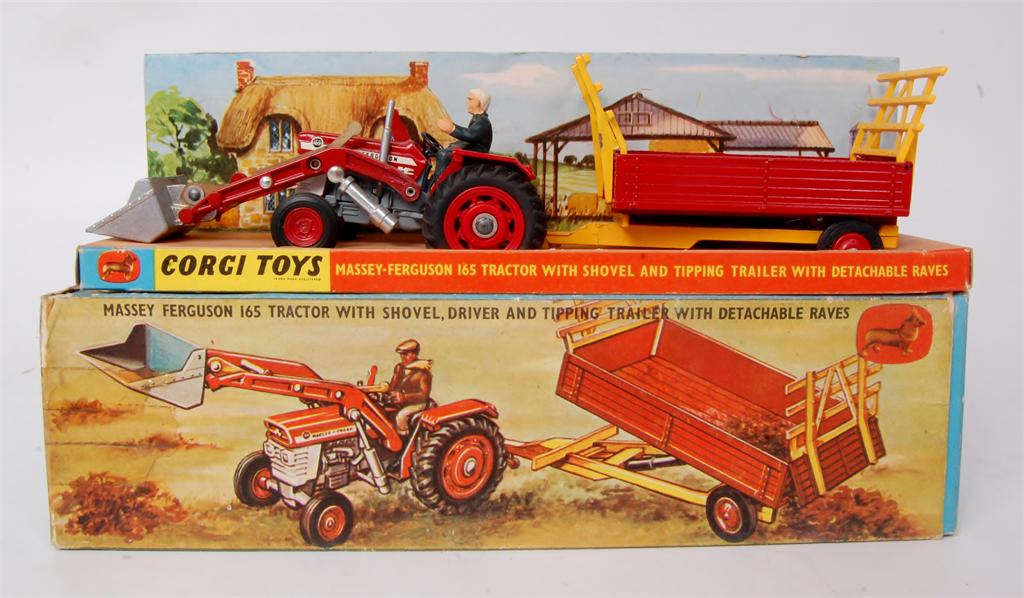 Corgi Toys, gift set 9, tractor with shovel and trailer set,