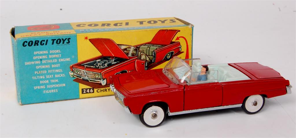 Corgi Toys, 246 Chrysler Imperial convertible, deep red body with light blue interior,
