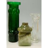 A large mid-20th century textured green glass vase,