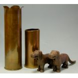 Two brass shell case vases,