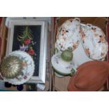 Two boxes of miscellaneous items to include; Victorian meat plate,