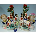 A collection of six reproduction Staffordshire figures to include;