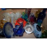 A box of miscellaneous glassware to include; paperweight in the form of a bird,