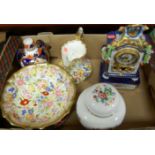 A box of miscellaneous china to include; Coalport Ming Rose pattern jar and cover,