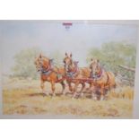 Sue Scott - Horses ploughing, watercolour, signed lower right,