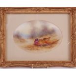 Milwyn Holloway - A pair of painted porcelain oval plaques, each depicting game birds within a