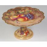 A Royal Worcester porcelain comport, decorated by Harry Ayrton, the top painted in bright colours