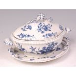 A first period Worcester porcelain vegetable tureen and cover on stand, each piece with applied