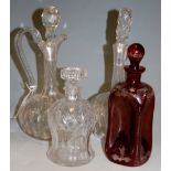 An early 20th century ruby overlaid cut glass decanter and stopper,