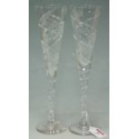 A pair of Royal Brierley glass champagne flutes,