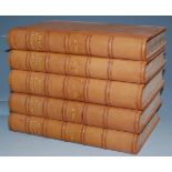 Five Victorian leather bound volumes of Thomas Bewick's Works, published 1885, h.