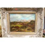 Yakob Canciani after Caneletto - Extensive landscape, oil, 26 x 36cm; and two others,