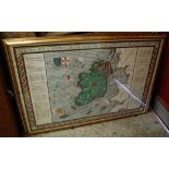 A framed map of the Irish Free State and Northern Ireland depicting their agricultural products and