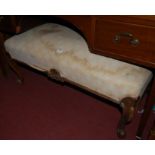 A 19th century walnut framed and upholstered long footstool, together with one other cabriole legged