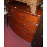 A mid 19th century mahogany bowfront chest of two short over three long drawers