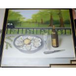 S Lewis - Still life with plate of oysters, oil on canvas, signed lower left,