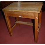 An elm and metal bound hinge top child's school desk