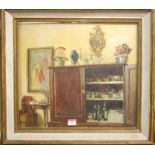 D Wells - The Bedroom Cupboard, oil on board, signed lower right ,