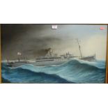 Early 20th century - HMS Snaefell in stormy seas, gouache, titled and dated lower left 1916,