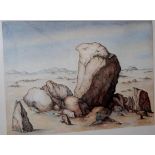 EW Meer - rock forms, ink study with watercolour, signed and dated lower right 1974, 24x34cm,