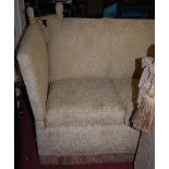 A pair of modern woven cream and floral damask upholstered three seater Knoll settees